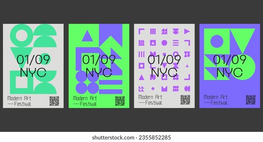 Set Of Geometric Postmodern Inspired Posters. Cool Abstract Geometrical Modern Covers. Bauhaus Shape Forms. Swiss Design Pattern.