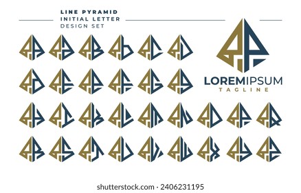 Set of geometric pyramid letter P PP logo design