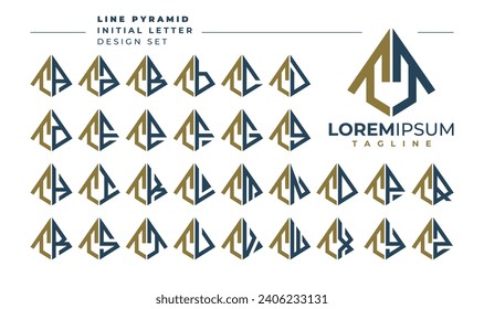 Set of geometric pyramid letter T TT logo design