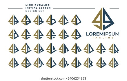 Set of geometric pyramid lowercase letter G GG logo, number 9 99 design