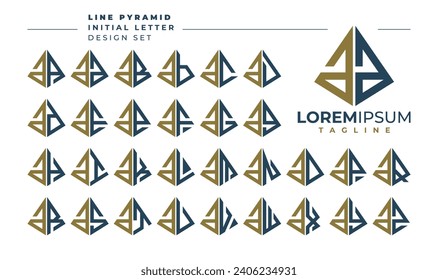 Set of geometric pyramid lowercase letter A AA logo design
