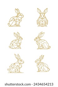 Set of Geometric Rabbit Abstract Art. Bunny Polygonal Lines Low Poly Vector.