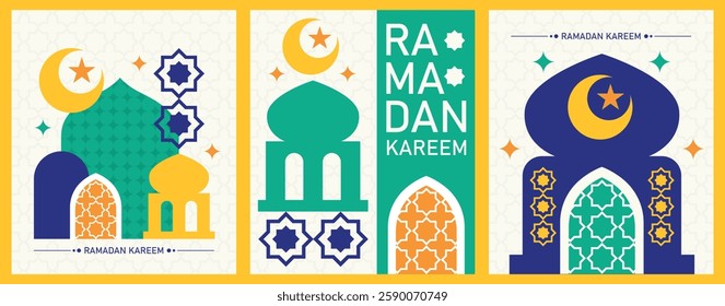 Set of Geometric Ramadan Kareem banner, poster, greeting card, cover design vector collection