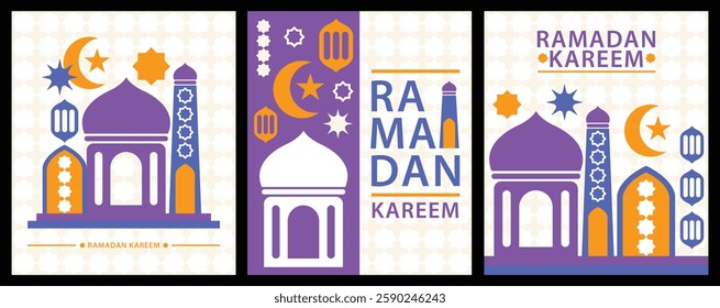 Set of geometric ramadan kareem design vector collection