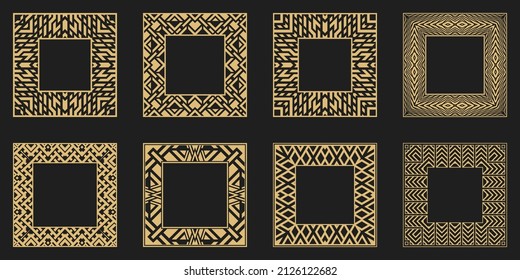 Set of a geometric rectangular stylish frames. Art ornament of elements of design of luxury goods, logos, monograms. Vector illustration.