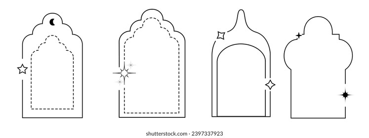 Set of geometric Retro Arch Boho Y2k Ramadan Islamic Frames and doors