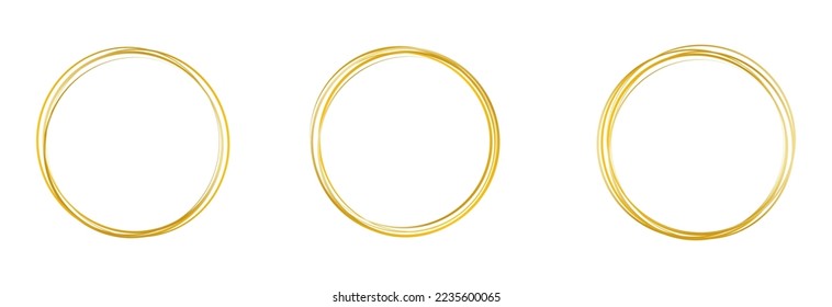 Set of geometric round gold frames isolated on white.Golden Geometrical frames.Simple abstract golden frames.Set of luxury gold frames collection.Wedding invitation elements.