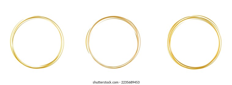 Set of geometric round gold frames isolated on white.Golden Geometrical frames.Simple abstract golden frames.Set of luxury gold frames collection.Wedding invitation elements.