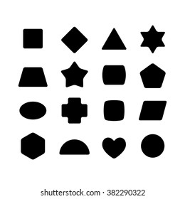 Set of geometric rounded kid toys shapes. Black on a white background.