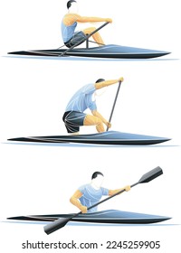 Set of geometric rowers on boats on a white background