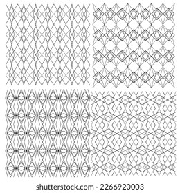 Conjunto de patrones geométricos interminables decorativos abstractos de color blanco y negro con rhombus y líneas de varias formas.