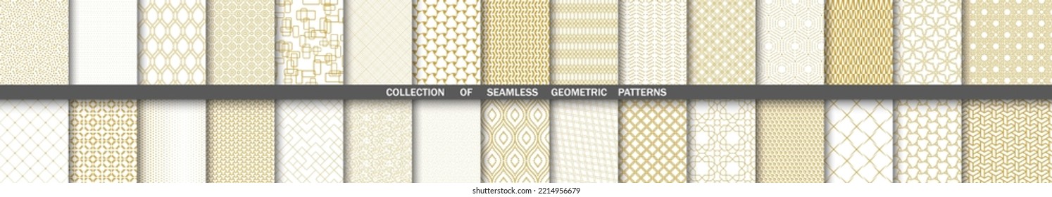 Set of geometric seamless golden patterns. Collection of geometric vector abstract ornament. Set of modern simpless backgrounds with repeating elements