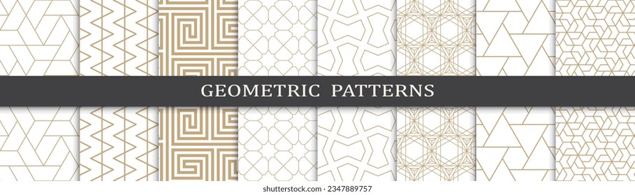 Set of geometric seamless golden patterns. Abstract geometric graphic design luxurious print pattern. Seamless geometric golden lines pattern.