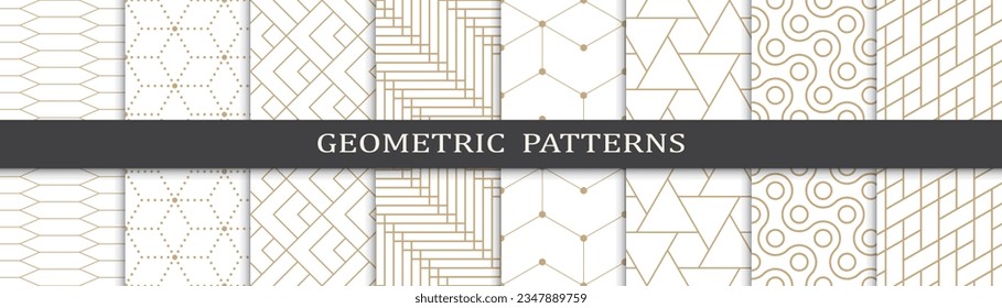 Set of geometric seamless golden patterns. Abstract geometric graphic design luxurious print pattern. Seamless geometric golden lines pattern.