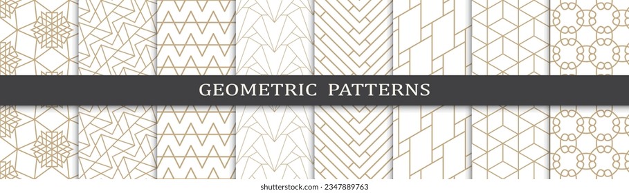 Set of geometric seamless golden patterns. Abstract geometric graphic design luxurious print pattern. Seamless geometric golden lines pattern.