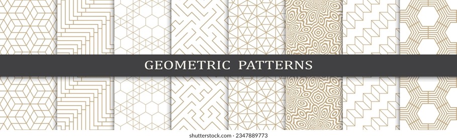 Set of geometric seamless golden patterns. Abstract geometric graphic design luxurious print pattern. Seamless geometric golden lines pattern.