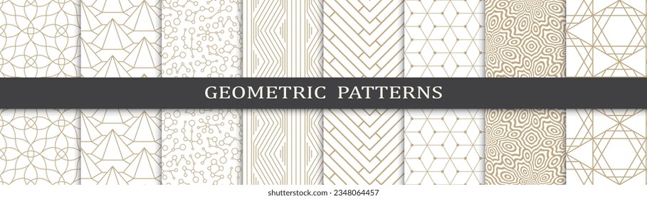 Set of geometric seamless golden patterns. Abstract geometric graphic design luxurious print pattern. Seamless geometric golden lines pattern.