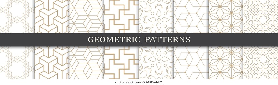 Set of geometric seamless golden patterns. Abstract geometric graphic design luxurious print pattern. Seamless geometric golden lines pattern.