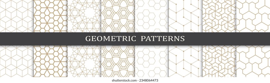 Set of geometric seamless golden patterns. Abstract geometric graphic design luxurious print pattern. Seamless geometric golden lines pattern.