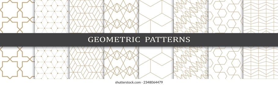 Set of geometric seamless golden patterns. Abstract geometric graphic design luxurious print pattern. Seamless geometric golden lines pattern.