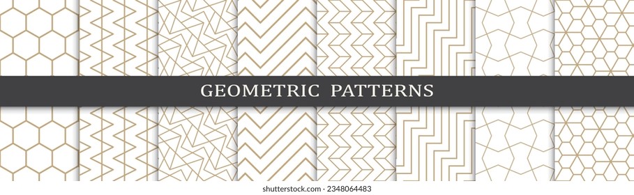 Set of geometric seamless golden patterns. Abstract geometric graphic design luxurious print pattern. Seamless geometric golden lines pattern.