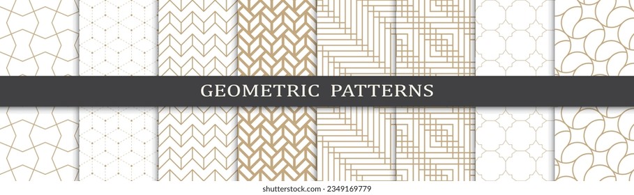 Set of geometric seamless golden patterns. Abstract geometric graphic design luxurious print pattern. Seamless geometric golden lines pattern.