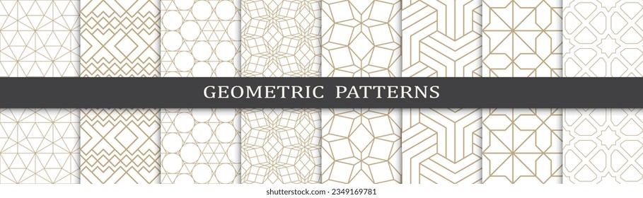 Set of geometric seamless golden patterns. Abstract geometric graphic design luxurious print pattern. Seamless geometric golden lines pattern.