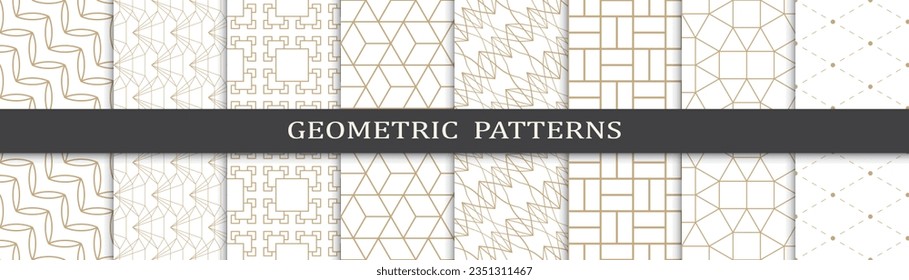 Set of geometric seamless golden patterns. Abstract geometric graphic design luxurious print pattern. Seamless geometric golden lines pattern.