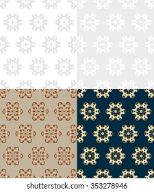 Set of Geometric seamless gray hexagon pattern, grey star banner background, white snowflake backdrop, retro elegant wrapper, luxury bright card cover
