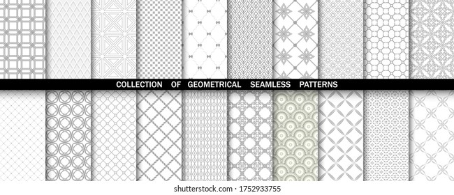 Satz geometrischer nahtloser grauer und weißer Muster. Einfache Vektorgrafik.