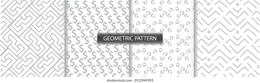 Set of Geometric seamless gray white patterns