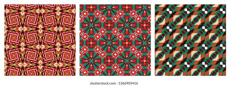 Set of geometric seamless pattern in african style