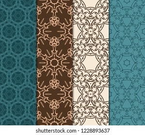 Set Of Geometric Seamless Pattern. Modern Floral Ornament. Vector Illustration. For The Interior Design, Wallpaper, Decoration Print, Fill Pages, Invitation Card, Cover Book.