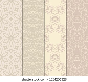 Set Of Geometric Seamless Pattern. Modern Floral Ornament. Vector Illustration. For The Interior Design, Wallpaper, Decoration Print, Fill Pages, Invitation Card, Cover Book.