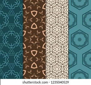 Set Of Geometric Seamless Pattern. Modern Floral Ornament. Vector Illustration. For The Interior Design, Wallpaper, Decoration Print, Fill Pages, Invitation Card, Cover Book.