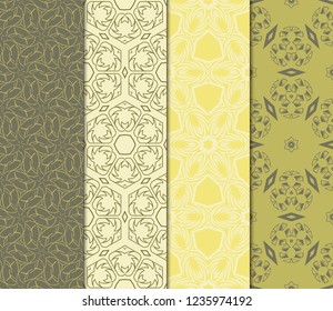 Set Of Geometric Seamless Pattern. Modern Floral Ornament. Vector Illustration. For The Interior Design, Wallpaper, Decoration Print, Fill Pages, Invitation Card, Cover Book.