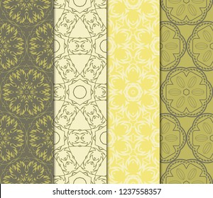 Set Of Geometric Seamless Pattern. Modern Floral Ornament. Vector Illustration. For The Interior Design, Wallpaper, Decoration Print, Fill Pages, Invitation Card, Cover Book.
