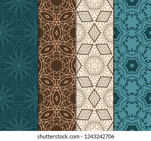 Set Of Geometric Seamless Pattern. Modern Floral Ornament. Vector Illustration. For The Interior Design, Wallpaper, Decoration Print, Fill Pages, Invitation Card, Cover Book.