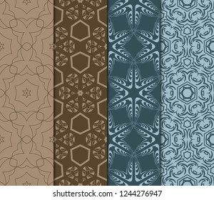 Set Of Geometric Seamless Pattern. Modern Floral Ornament. Vector Illustration. For The Interior Design, Wallpaper, Decoration Print, Fill Pages, Invitation Card, Cover Book.