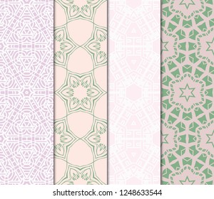 Set Of Geometric Seamless Pattern. Modern Floral Ornament. Vector Illustration. For The Interior Design, Wallpaper, Decoration Print, Fill Pages, Invitation Card, Cover Book.