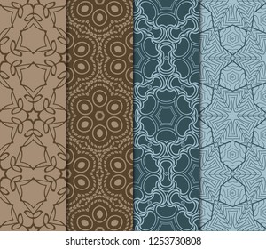 Set Of Geometric Seamless Pattern. Modern Floral Ornament. Vector Illustration. For The Interior Design, Wallpaper, Decoration Print, Fill Pages, Invitation Card, Cover Book.