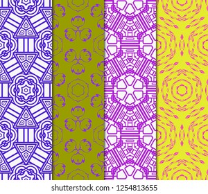 Set Of Geometric Seamless Pattern. Modern Floral Ornament. Vector Illustration. For The Interior Design, Wallpaper, Decoration Print, Fill Pages, Invitation Card, Cover Book.