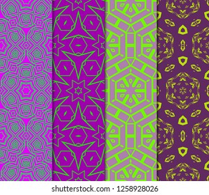 Set Of Geometric Seamless Pattern. Modern Floral Ornament. Vector Illustration. For The Interior Design, Wallpaper, Decoration Print, Fill Pages, Invitation Card, Cover Book.