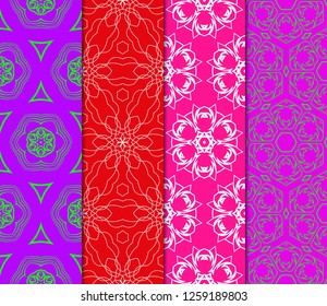 Set Of Geometric Seamless Pattern. Modern Floral Ornament. Vector Illustration. For The Interior Design, Wallpaper, Decoration Print, Fill Pages, Invitation Card.