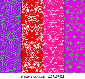 Set Of Geometric Seamless Pattern. Modern Floral Ornament. Vector Illustration. For The Interior Design, Wallpaper, Decoration Print, Fill Pages, Invitation Card, Cover Book.