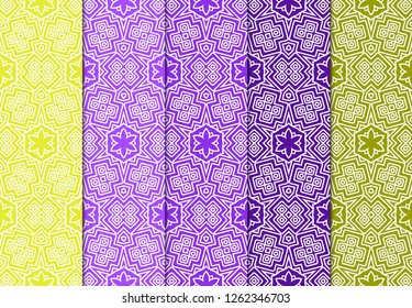 Set Of Geometric Seamless Pattern. Modern Floral Ornament. Vector Illustration. For The Interior Design, Wallpaper, Decoration Print, Fill Pages, Invitation Card, Cover Book.