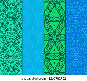 Set Of Geometric Seamless Pattern. Modern Floral Ornament. Vector Illustration. For The Interior Design, Wallpaper, Decoration Print, Fill Pages, Invitation Card, Cover Book.