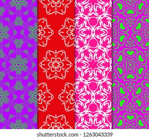 Set Of Geometric Seamless Pattern. Modern Floral Ornament. Vector Illustration. For The Interior Design, Wallpaper, Decoration Print, Fill Pages, Invitation Card.