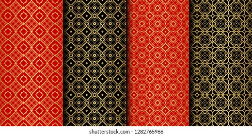 Set Of Geometric Seamless Pattern. Modern Ornament. Vector Illustration. For The Interior Design, Wallpaper, Decoration Print, Fill Pages, Invitation Card, Cover Book.
