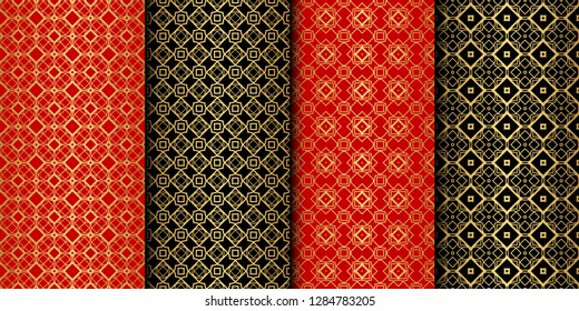 Set Of Geometric Seamless Pattern. Modern Ornament. Vector Illustration. For The Interior Design, Wallpaper, Decoration Print, Fill Pages, Invitation Card, Cover Book.